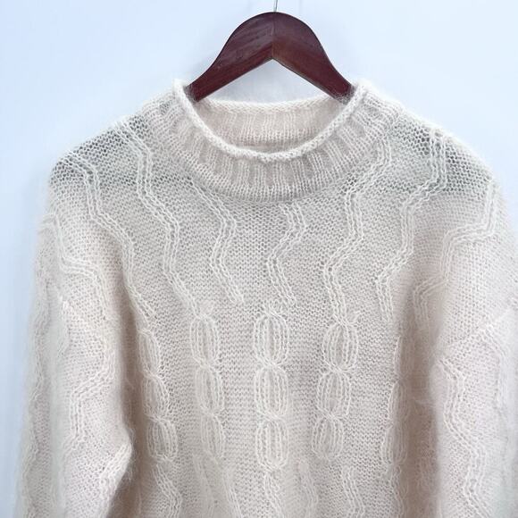 Vintage ESPRIT Ivory Fuzzy Wool Mohair Oversized Cable Knit Sweater Womens Large - Picture 3 of 7